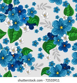 Beautiful seamless pattern with forget-me-not on gray background, vector illustration