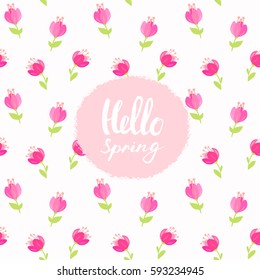 beautiful seamless pattern with gentle flowers and place for text. Vector illustration. Spring bouquet flowers. Greeting card with pink flowers.