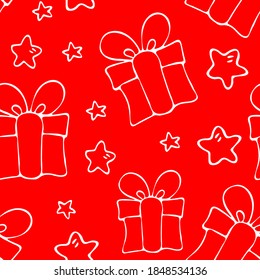 Schönes, nahtloses Muster mit Geschenken in handgezeichnet Stil. Vektorgrafik