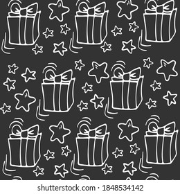Hermoso patrón impecable con regalos de estilo dibujado a mano. Ilustración del vector