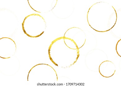 Hermoso patrón impecable con círculos dorados. Fondo festivo e interminable. Panorama abstracto de las vacaciones. Para tarjetas de felicitación, invitaciones, decoraciones, impresiones, diseño digital, papel pintado. Burbujas, anillos.