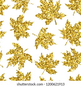 Beautiful seamless pattern golden maple leaves on white background. design greeting cards and invitations to the wedding, birthday, mother s day and other seasonal autumn holidays
