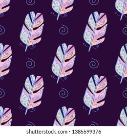 beautiful seamless pattern with a beautiful graphic feather