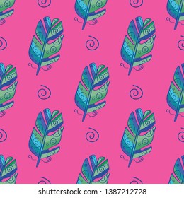 beautiful seamless pattern with a beautiful graphic feather
