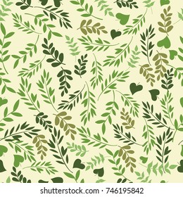 Beautiful seamless pattern with green leaves. Perfect background greeting cards, invitations to the wedding and other seasonal holidays, fabric
