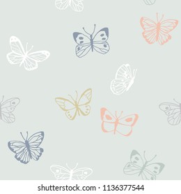 Beautiful seamless pattern with hand drawn butterflies