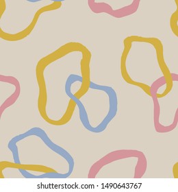 Beautiful seamless pattern with hand drawn overlapping shapes. Vector abstract texture with Ink shapes in pastel colors.