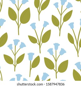 Beautiful seamless pattern with hand drawn flowers. Vector bluebell texture. Simple botanical background.