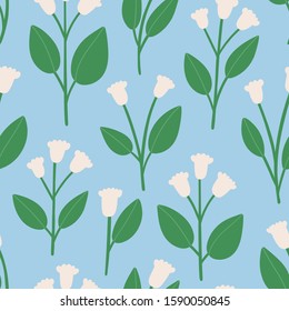 Beautiful seamless pattern with hand drawn flowers. Vector bluebell texture. Simple botanical background.
