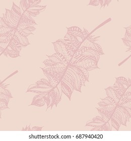 Beautiful seamless pattern with hand-drawn feathers made in zentangle style