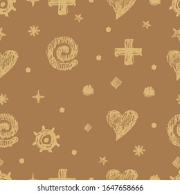 Beautiful seamless pattern. Handwritten font and letters. Vector graphics. Can be used for branded packaging, fabric.