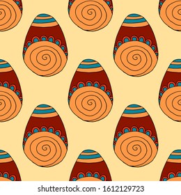 Beautiful seamless pattern. Happy Easter background. Easter egg with a cute pattern. Vector stock illustration drawn in doodle style. Perfect for invitations, greeting cards, print, flyers, posters.