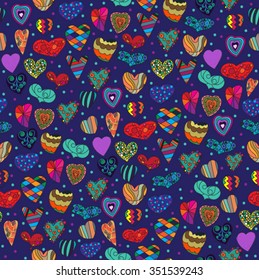 Beautiful seamless pattern with hearts drawn in different styles