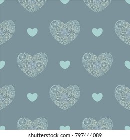 Beautiful seamless pattern with hearts of flowers. Vector illustration for textile design. Template for wrapping paper and romantic decoration.