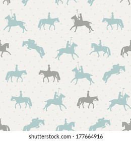 Hermoso patrón impecable con siluetas de caballo. La textura perfecta de evento de vestimenta hecha con colores naranja, amarillo y azul sobre fondo beige. Textura animal dibujada en vector.