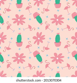 Hermoso patrón impecable con iconos y elementos de diseño lindos animales y hojas