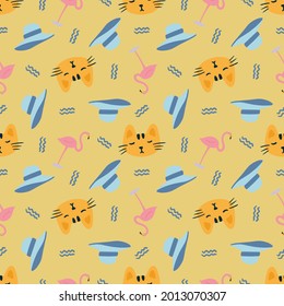 Beautiful seamless pattern with icons and design elements cute animals