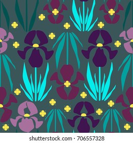 Beautiful seamless pattern with iris flowers. Perfect for design fabric, backgrounds, wrapping paper, package, covers, linen and more ideas.