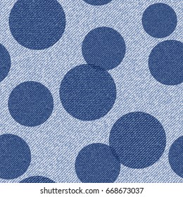 Beautiful seamless pattern with jeans circles on denim jeans background
