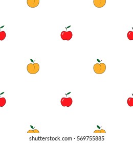 Beautiful seamless pattern of juicy apples and peaches