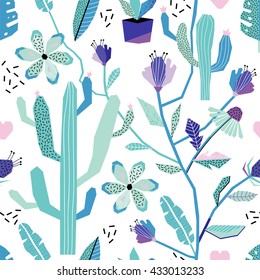 Beautiful seamless pattern with jungle flowers. Bright illustration, can be used for creating card, invitation card for wedding,wallpaper and textile.