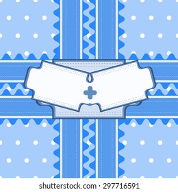 Beautiful seamless pattern with lace and double card in blue color. Vector illustration. Can be used for twin boys baby shower design