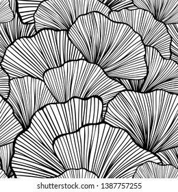 Beautiful Seamless pattern with leaves or with abstract shrubs in black white colors for wallpaper or for  textile  fashion drapery clothes or for decoration package or other things