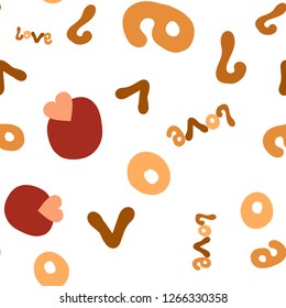 Beautiful Seamless Pattern Of Letter  And  Word Love In A Different Colours And Heart On A Dot. Elements are not cropped. Pattern under the mask. Perfect design for textile, box, posters, cards, web.