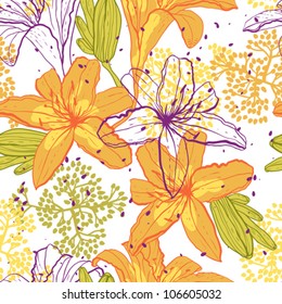 Beautiful seamless pattern with lilies, vector illustration.
