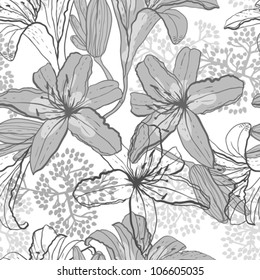 Beautiful seamless pattern with lilies, vector illustration.