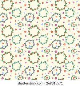 Beautiful seamless pattern with little flower wreaths