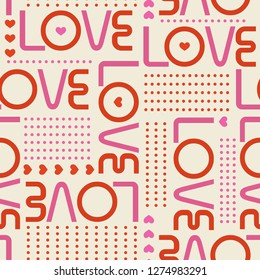 Beautiful Seamless pattern with love words, and mini hearts with line of circle polka dots in modern style valentines mood design for fashion ,fabric,web ,wallpaper and all prints on white background 