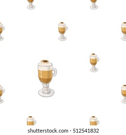 Beautiful seamless pattern with macchiato for cafe or coffee-shops. Inspired by variety of coffee beverages. Vector background with isolated elements on white backdrop.