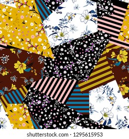 Beautiful Seamless pattern in many kind of blooming flowers mixed in difference style of floral seamless pattern in vector,design for fashion,wallpaper,web,fabric and all prints
