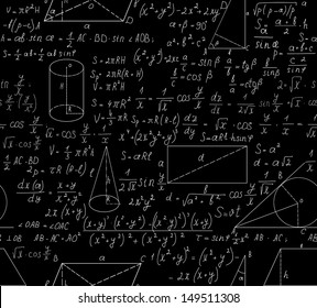 Beautiful seamless pattern with mathematical formulas, plots and figures. You can use any color of background. 