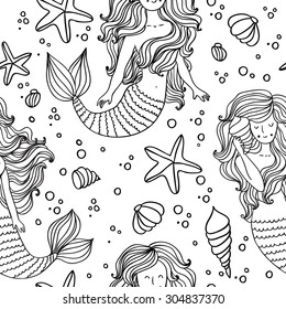 Beautiful seamless pattern with mermaid 