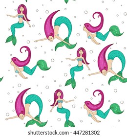 Beautiful seamless pattern with mermaid
