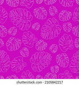 hermoso patrón sin costura hojas de monstera en un fondo rosa suavemente lindo para papel de envoltura de impresión textil