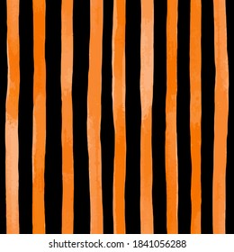 Beautiful seamless pattern with Orange yellow watercolor stripes. hand painted brush strokes, striped background. Vector illustration.