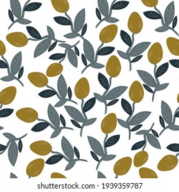 Beautiful seamless pattern with painted olive trees. Vector illustration on white background. 