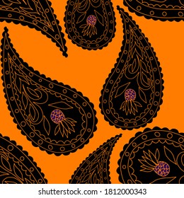 Beautiful seamless pattern with paisley. Traditional print. Textile design texture.Tribal ethnic paisley vintage seamless pattern.	