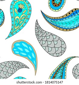 Beautiful seamless pattern with paisley. Traditional print. Textile design texture.Tribal ethnic paisley vintage seamless pattern.	