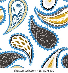 Beautiful seamless pattern with paisley. Traditional print. Textile design texture.Tribal ethnic paisley vintage seamless pattern	