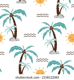 Beautiful seamless pattern palm trees on white background. Design for scrapbooking, decoration, cards, paper goods, background, wallpaper, wrapping, fabric and all your creative projects