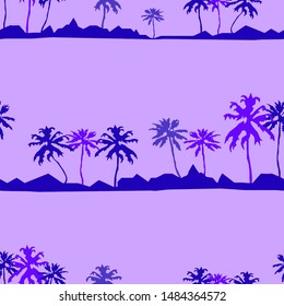 Beautiful seamless pattern with palms and beach on colorful background. Seamless vector background. Botanical vector illustration. Beautiful vector pattern. Summer tropical leaf