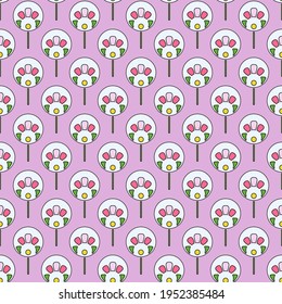 Beautiful seamless pattern in pastel colors. Abstract flowers on a lilac background. Great for decorating fabrics, textiles, gift wrapping design, any printed materials, including advertising.