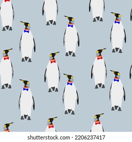 Beautiful seamless pattern in pastel shades with penguins. Print for children's fabric and interior. Pattern with animals. Vector graphics.