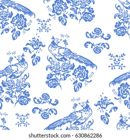beautiful seamless pattern with peacock and roses  Creative original design. Repeated backdrop for textile, fashion clothes, paper, wrapping.