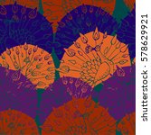 Beautiful seamless pattern Peacock . Vector illustration of bird. Peacock with a huge tail, front view.