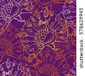 Beautiful seamless pattern Peacock . Vector illustration of bird. Peacock with a huge tail, front view.